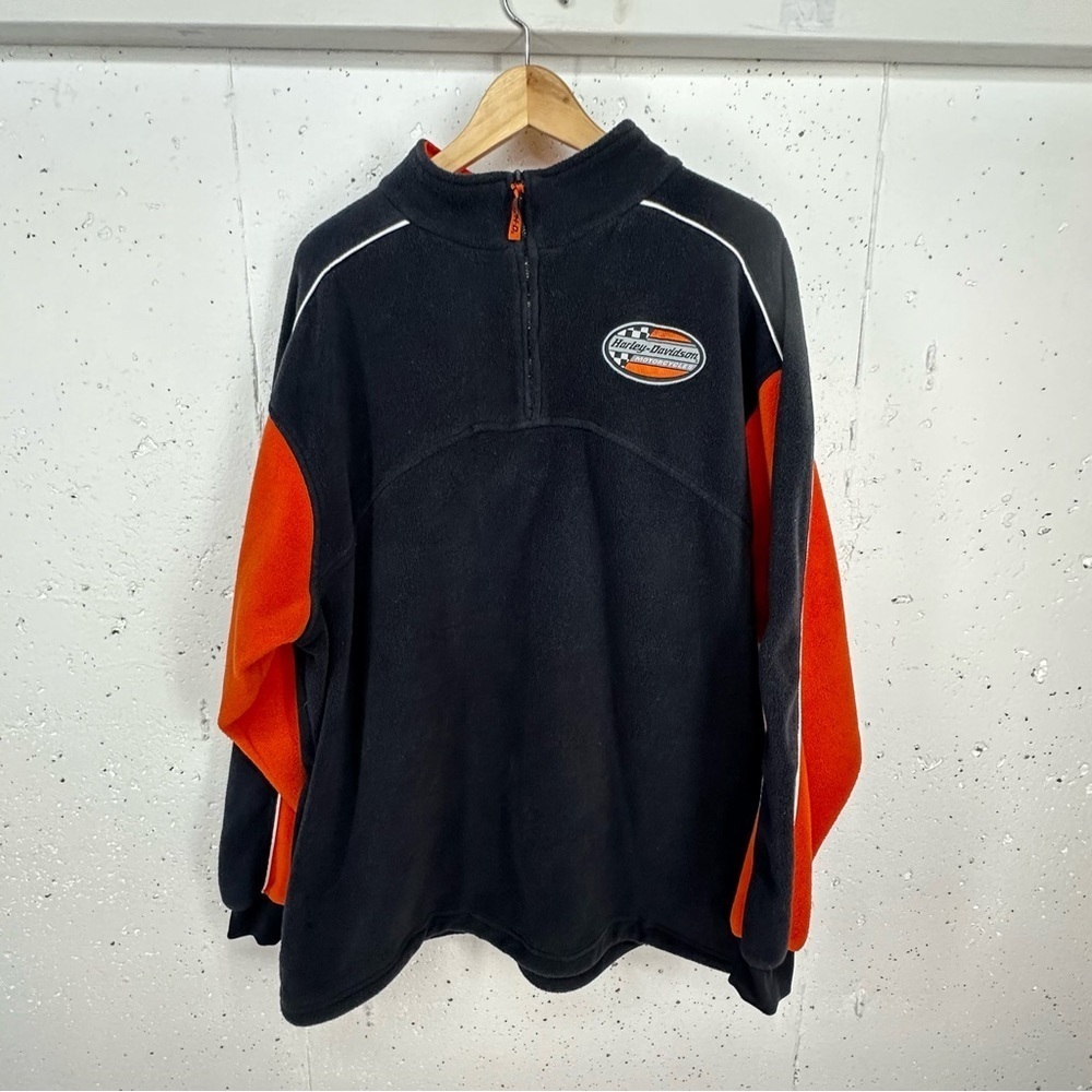 Harley Davidson Men's Size XL Patriot Fairfax Va Black & Orange Pullover Fleece